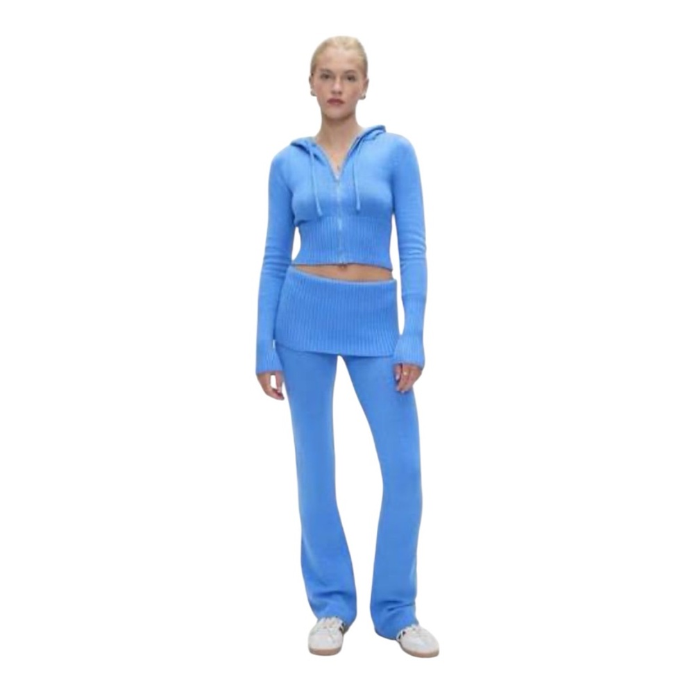 Frankies Bikinis Aimee Ribbed Cloud Knit Hoodie & Matching Knit Pants, Sz M, NWT